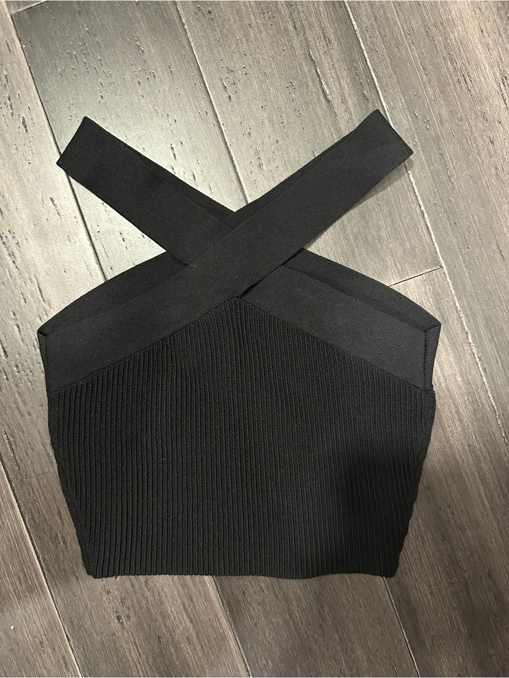 Black Ribbed Cross Neck Aritzia Top